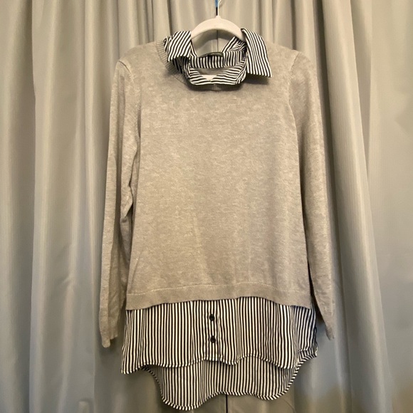 50%off w♥️ Adrianna Papell Women's Gray Twofer stripe Shirt Sweater XL - Picture 5 of 10